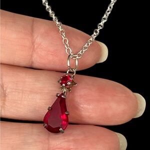 Vintage silver Red Teardrop Pendant Necklace